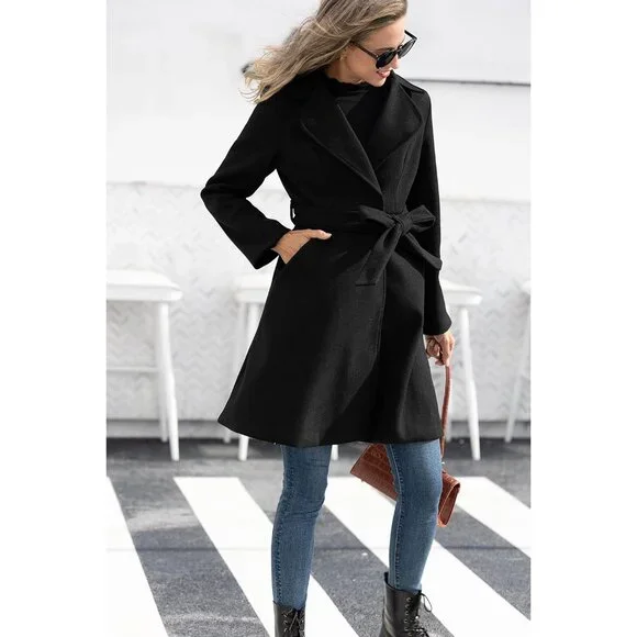 Versatile Women's Belted A-Line Peacoat - Lined & Perfect for All Occasions